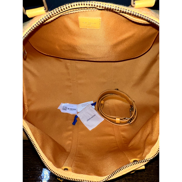 Louis Vuitton Keepall Bandouliere 50 Ocre Orange Denim Duffle Weekend Travel Bag - Picture 10 of 11